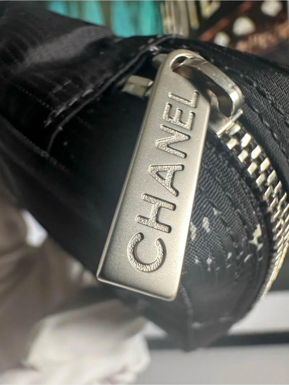 CHANEL Vintage Travel Line Jewelry Case Pouch Black Nylon Zip Organizer A11824